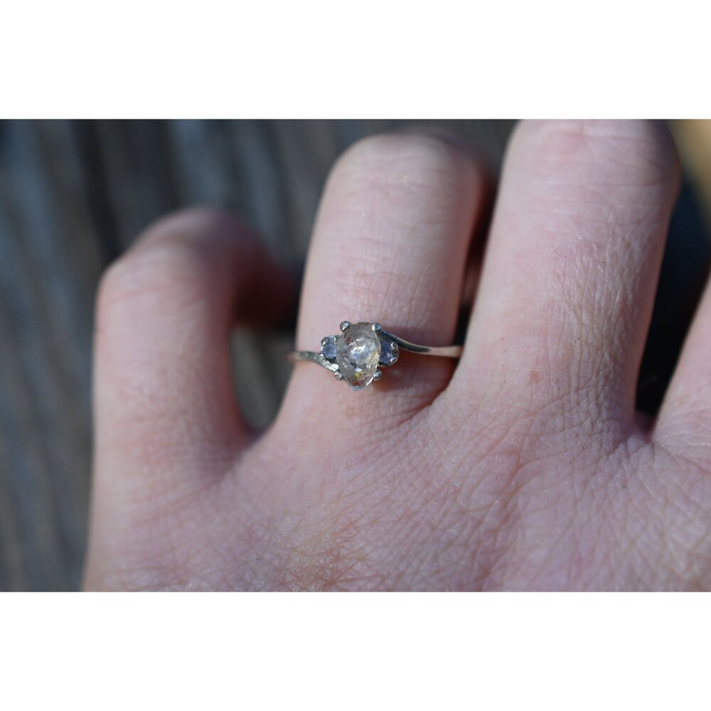 Rough Tanzanite Engagement Ring Raw Gemstone Sterling Silver Wedding Band Size 4